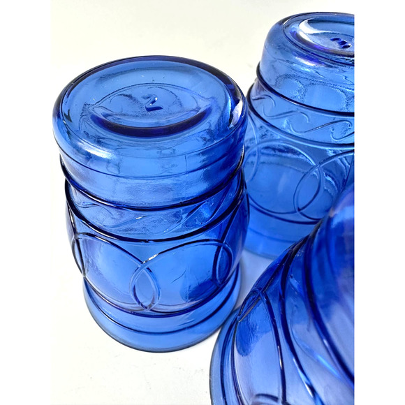 Vintage Hazel Atlas Ring O Rings Cobalt Blue Shot Juice Cordial Glasses Tumblers - Picture 9 of 12